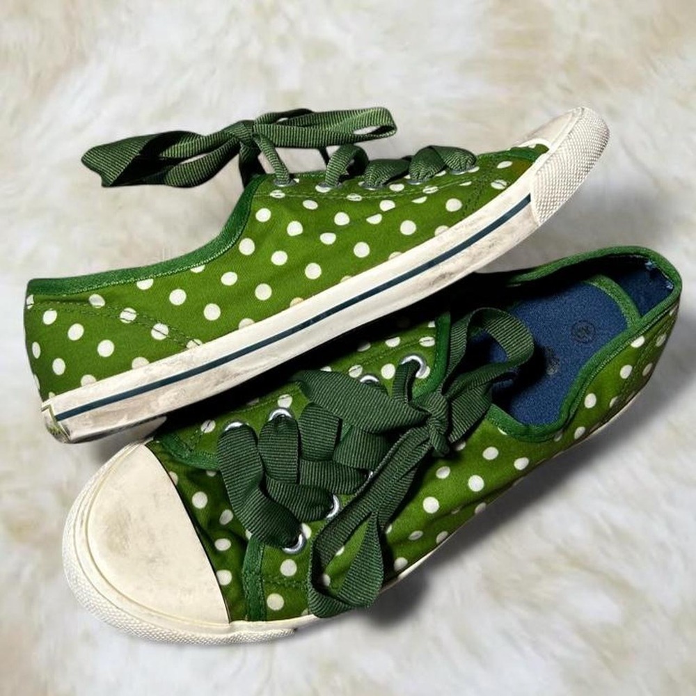 Boden Green Polka Dot Canvas Sneakers Low Top Lace Up Retro Y2K Women 9 EU 40